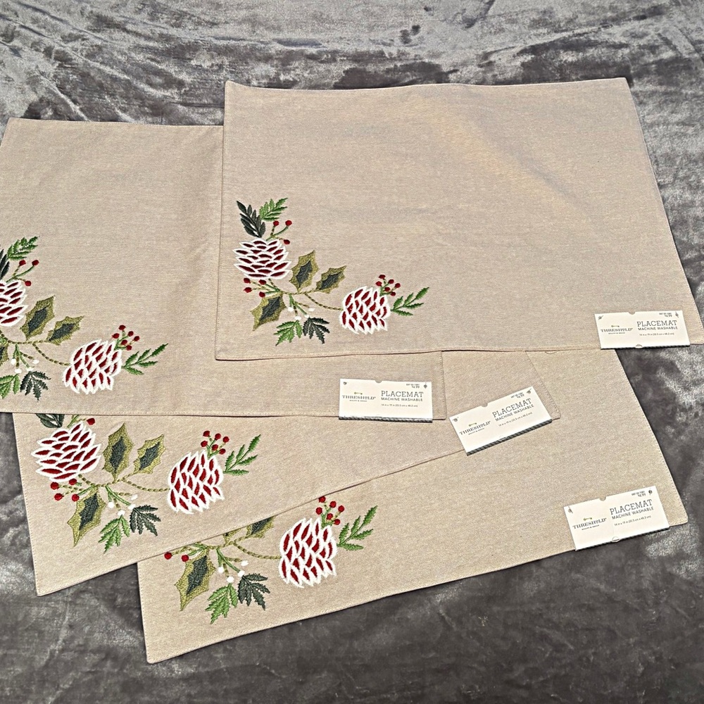 Festive Pinecone Embroidered Placemats